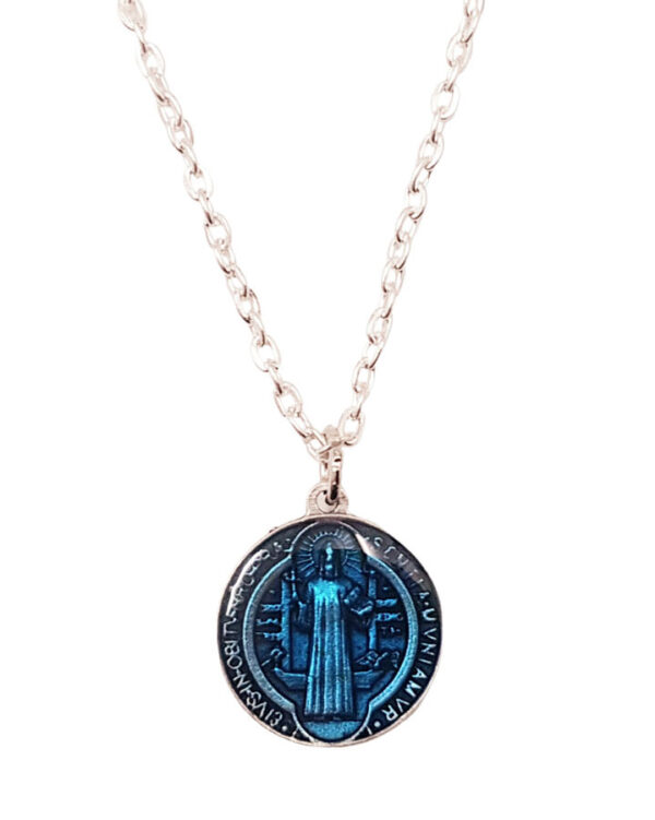 Medal of Saint Benedict. Enameled. With chain