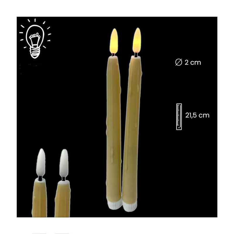 Set of 2 candles, drops effect. Batteries