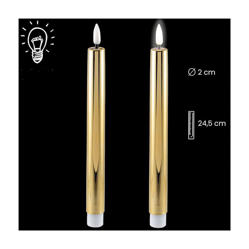 Set of 2 candles, gold effect. Batteries