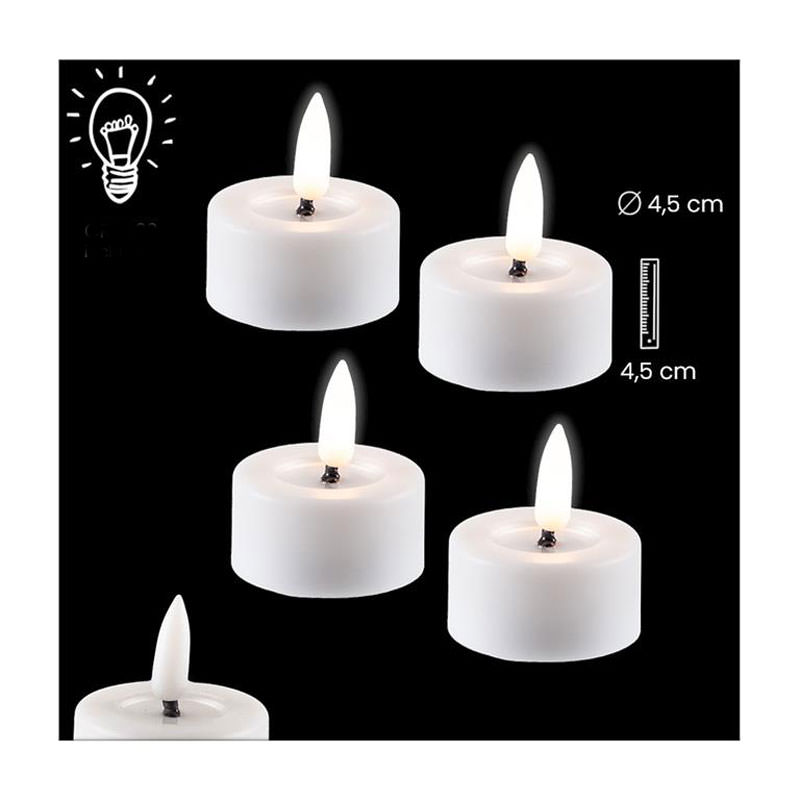 Set de 4 velas blancas. Lamparillas. Pilas