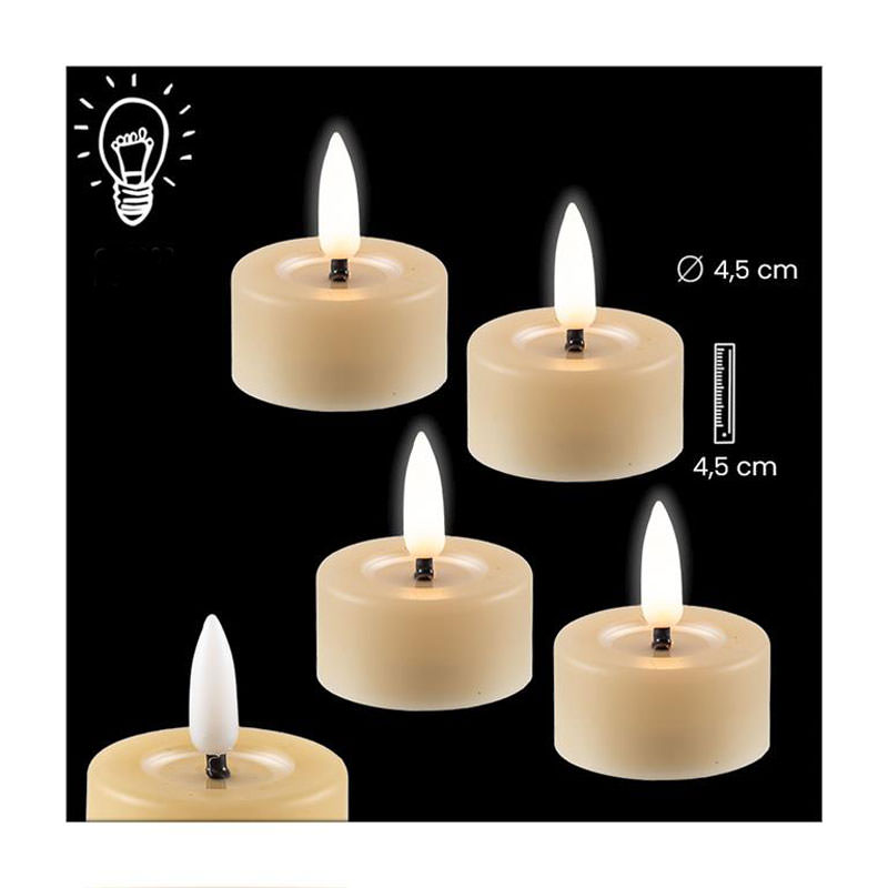 Set de 4 velas, crema. Lamparillas. Pilas