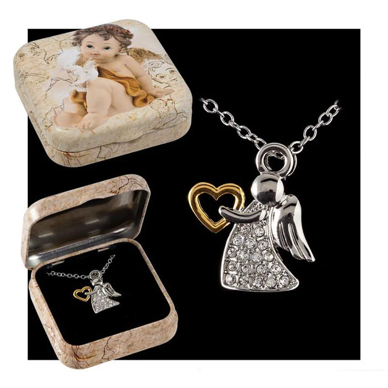 Metal angel pendant and zircons