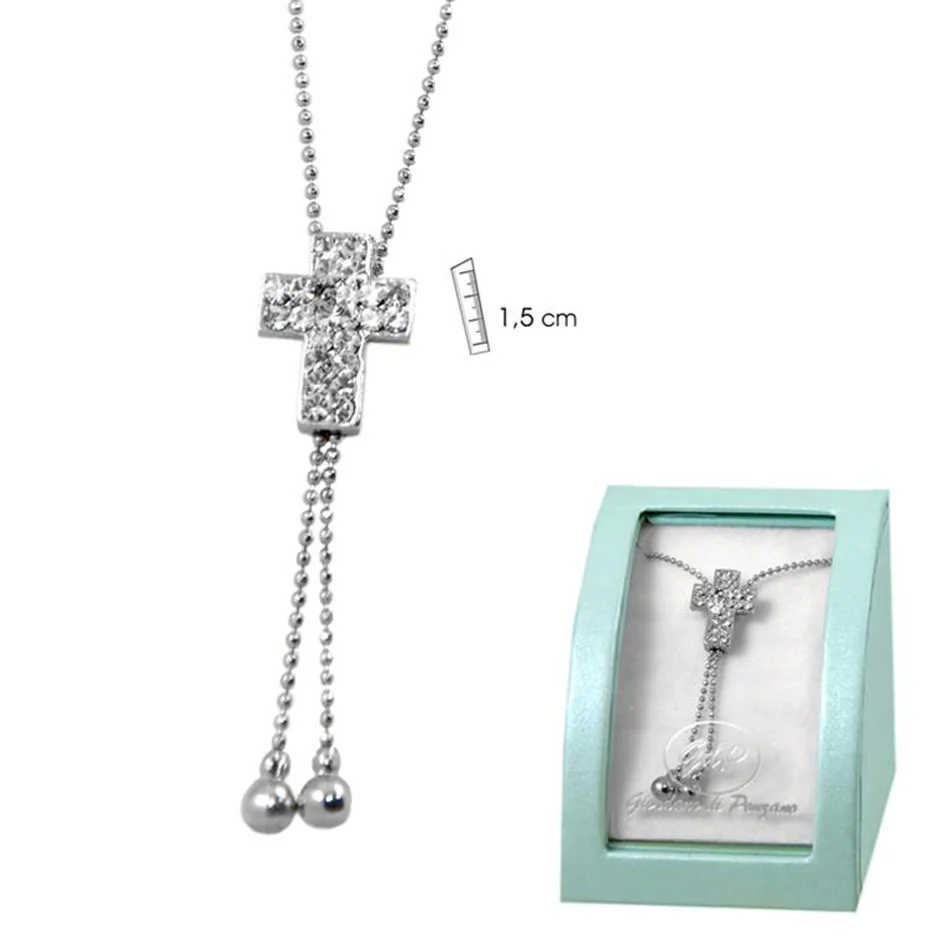 Metal and crystal cross pendant, with balls
