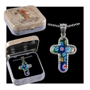 Murano glass and metal cross pendant
