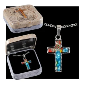 Murano glass and metal cross pendant