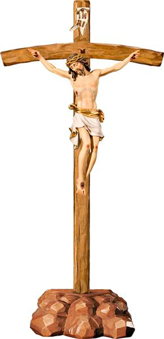 Crucifix with cross curved and console imitation stone
