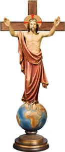 Jesus Resucitado sobre globo con cruz