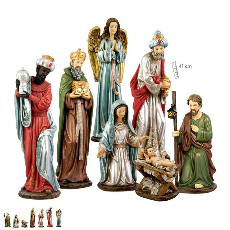 Nativity with Three Wise Men and Angel. 41 cm.