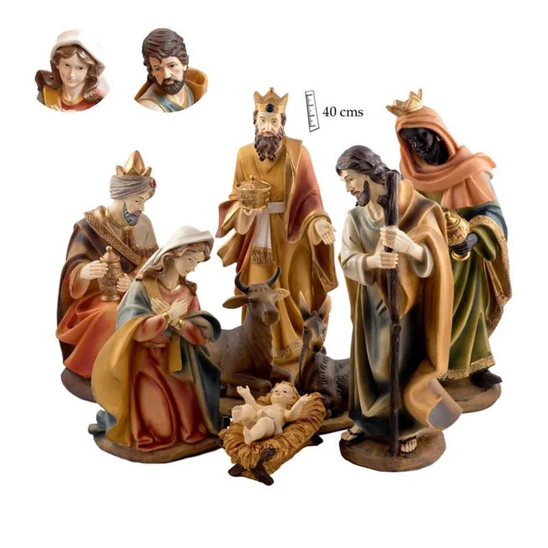 Nativity with Three Wise Men and animal. 40 cm.