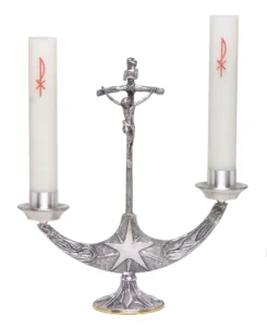 Modern two-arm candlestick & crucifix.