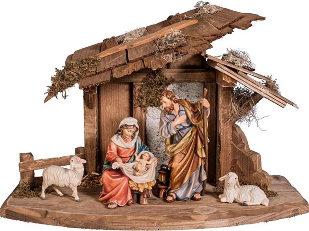 Complet Nativity with stable (6 sculptures)