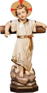 Jesus Child standing with cross and round aureole