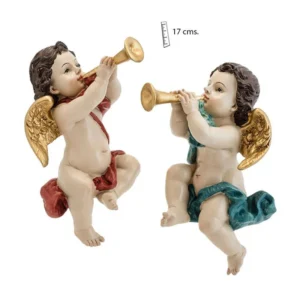 Pareja de angeles musicales sentados