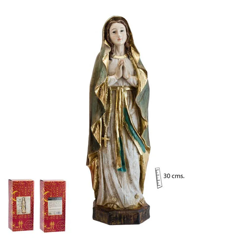Virgen de Lourdes efecto madera. Varias medidas.