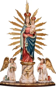 Virgen del Pilar con ángeles, columna y rayos