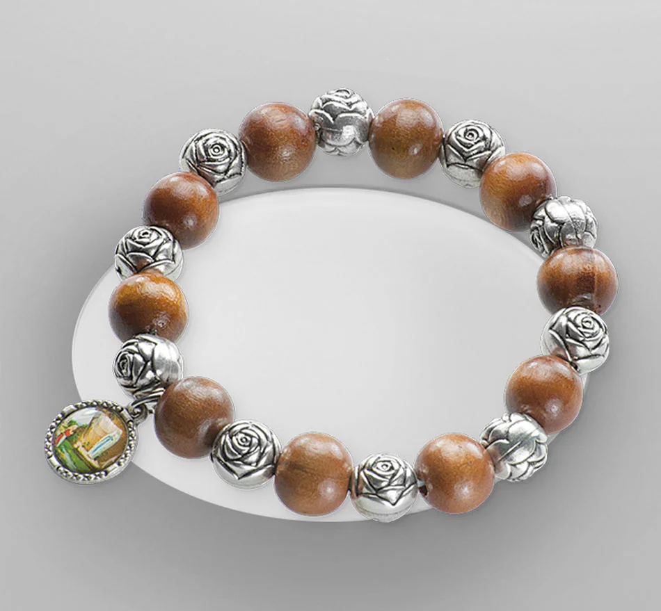 Brazalete Religioso, varios motivos. Madera y Metal. Elástico