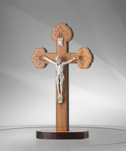 Olive wood crucifix with base