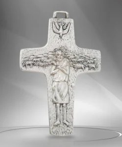 Cruz Pastoral en metal. El Buen Pastor.