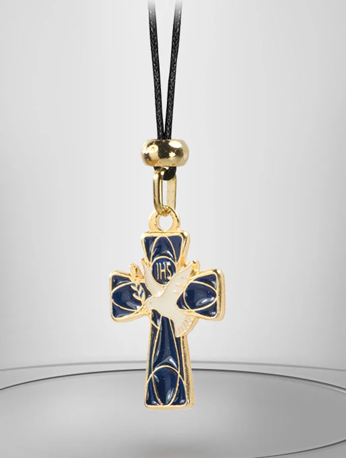 Cruz con paloma en metal esmaltado