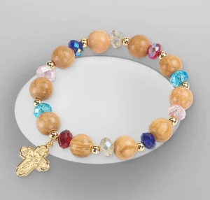 Wood bracelet and crystal. Elastic.