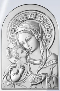 Retablo de la Virgen con niño. Plata laminada