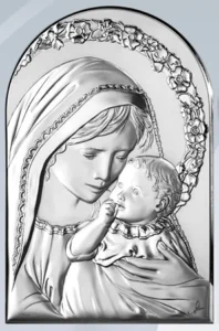 Retablo de la Virgen con niño. Plata laminada