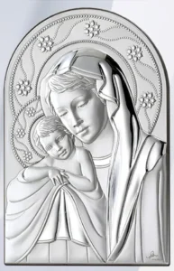 Retablo de la Virgen con niño. Plata laminada