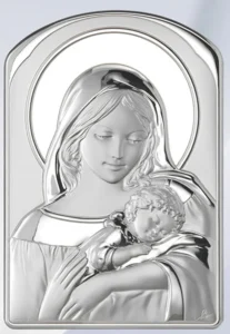 Retablo de la Virgen con niño. Plata laminada