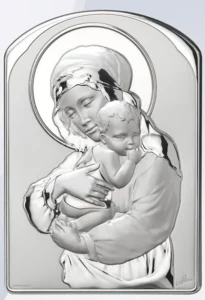 Retablo de la Virgen con niño. Plata laminada