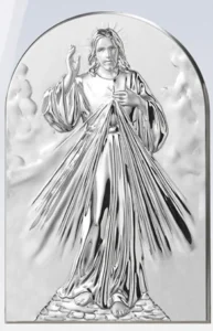 Jesus Divine Mercy Altarpiece. Laminated silver