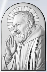 Padre Pio altarpiece. Laminated silver