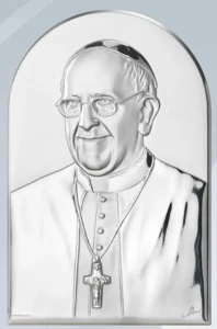 Pope Francis altarpiece. Laminated silver