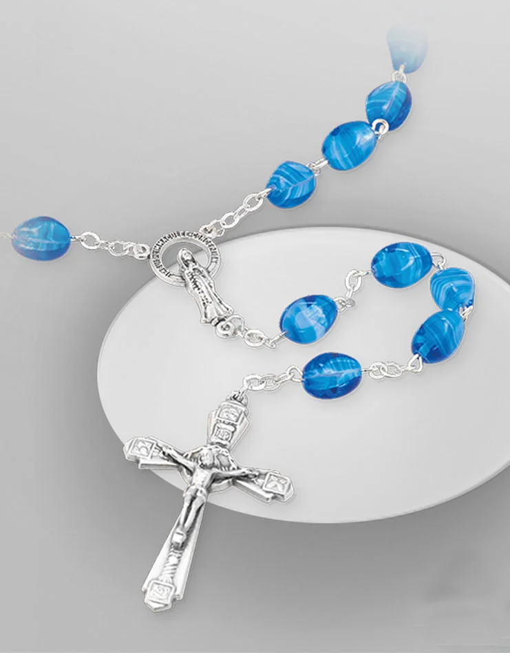 Crystal rosary. Blue Color. Oval rosary beads