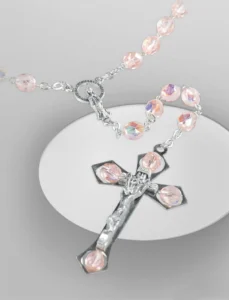 Rosario cristal. Color Rosa.