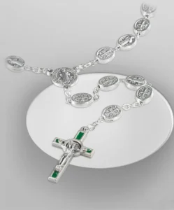 Saint Benedict rosary with cross, made of metal.