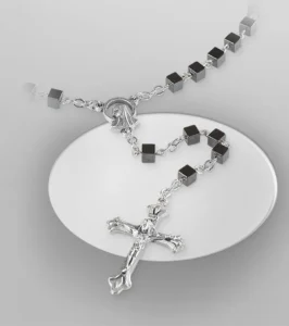 Hematite rosary Black color. Square rosary beads