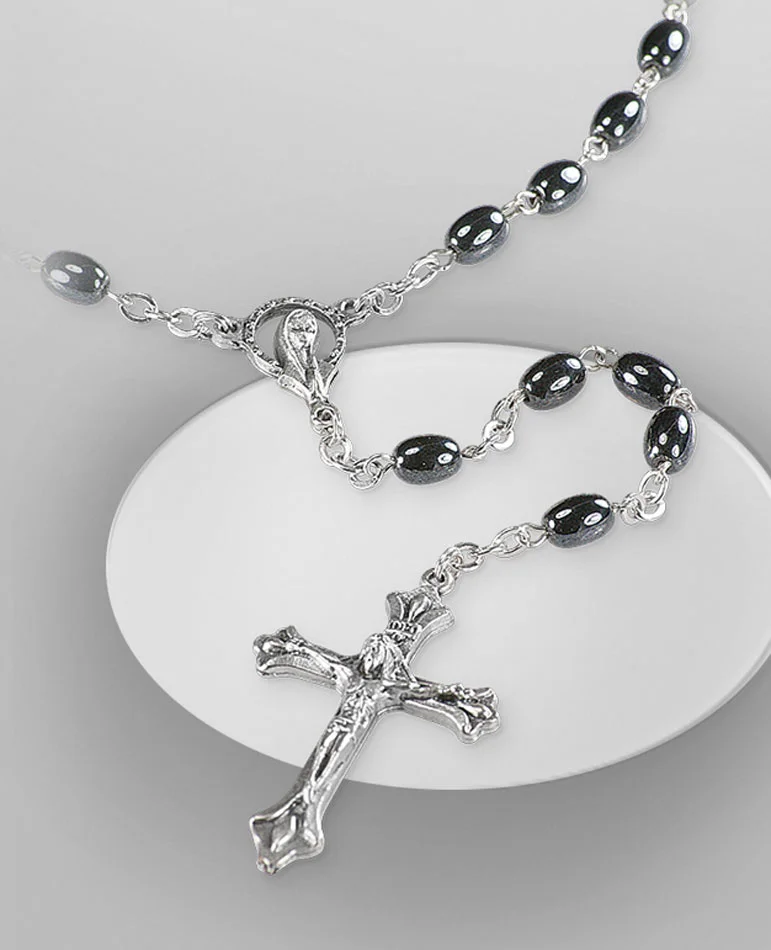 Hematite rosary Black color. Oval ball.