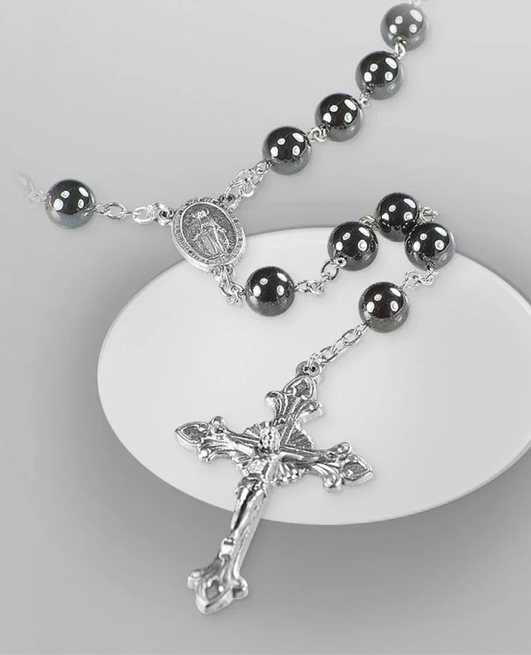 Hematite rosary Black color. Round rosary beads