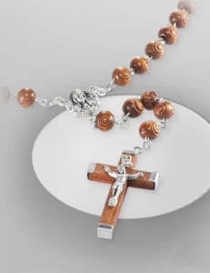 Wood rosary. Brown color.