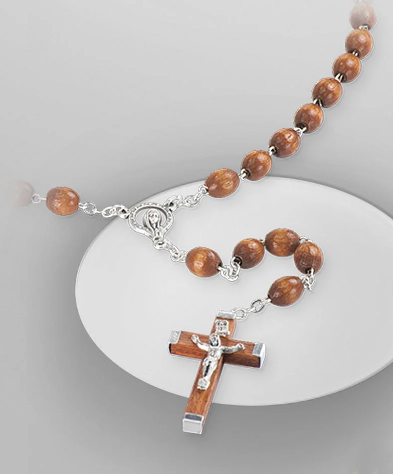 Wood rosary. Brown color.