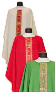 Liturgical chasuble with embroidered trim